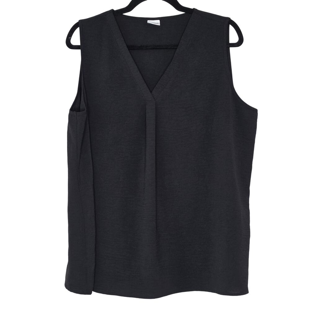XIEERDUO Top Womens XXL Black V Neck Sleeveless Pleated Blouse Basic Casual